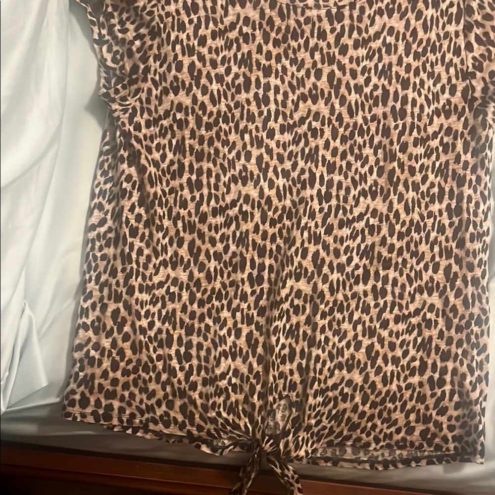 LOFT Leopard Print Tie Front linen blend Tee